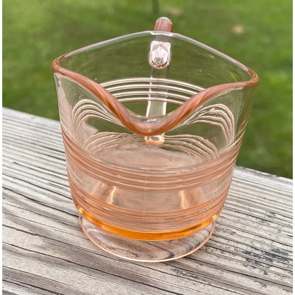 Pink Depression Glass Creamer Banded 1920s-1930s Vintage Collectible 4.5